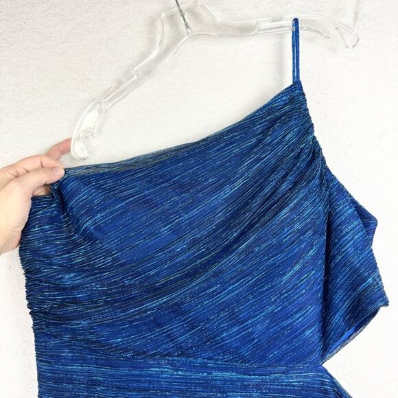 NWT Betsy & Adam One Shoulder Metallic A-Line Dress with Cutout A25539 Blue - 20 - Picture 7 of 16